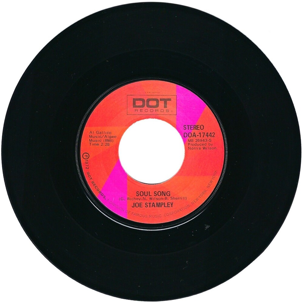 Joe Stampley 45 Soul Song / Not Too Long Ago VG+ Country '72